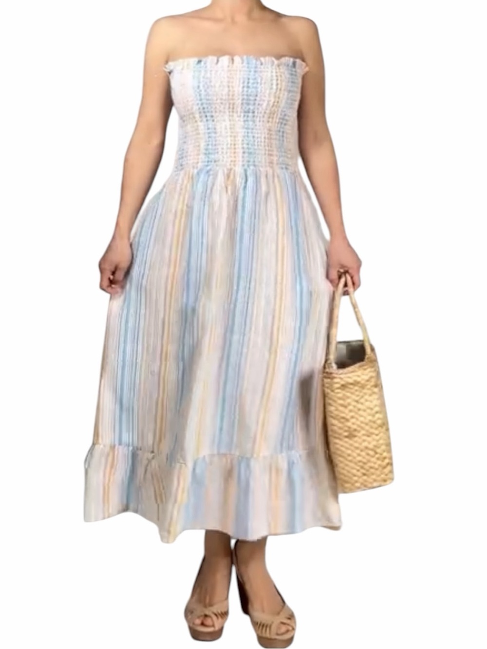 Reformation Marbella Bermuda Smocked 100% Linen Midi Dress Size S View 3